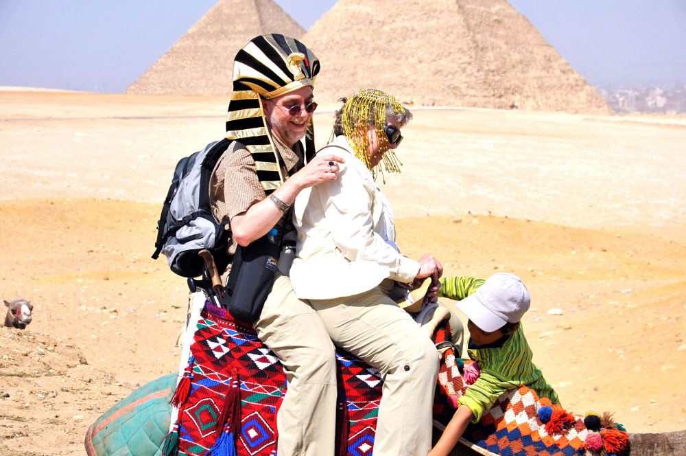 Enjoying a camel ride in Egypt